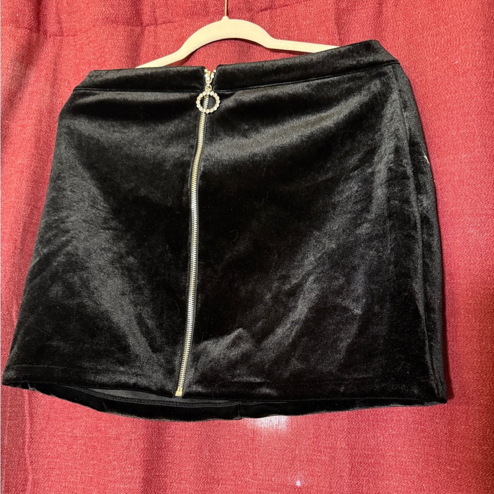Velvet Mini Skirt with Front Zipper Detail!